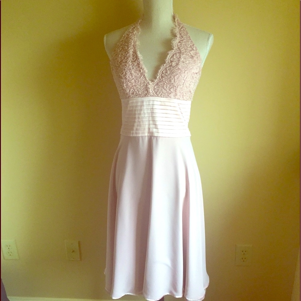 JS Boutique Pink Halter Dress w/sequin & satin